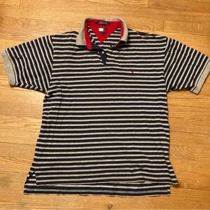 Tommy Hilfiger Blue and Gray Striped Polo